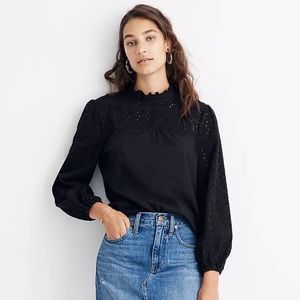 Madewell Pierced Eyelet Mockneck Ruffle Top